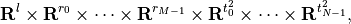 \newcommand{\reals}{{\mbox{\bf R}}}
\reals^l \times \reals^{r_0} \times \cdots \times
\reals^{r_{M-1}} \times \reals^{t_0^2} \times \cdots \times
\reals^{t_{N-1}^2},